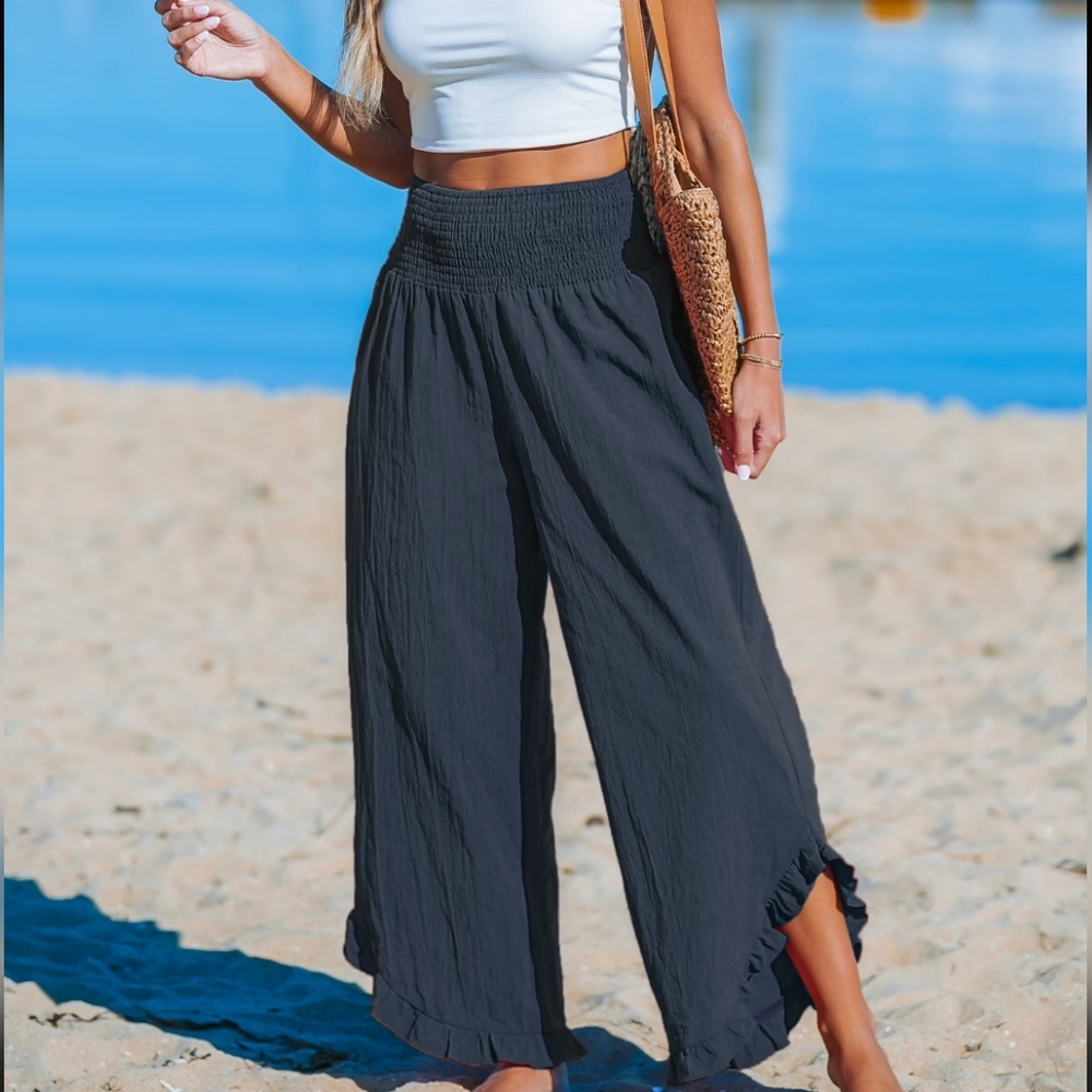 NWT Cupshe Women's Navy Blue Wide-Leg Pants - Size Small